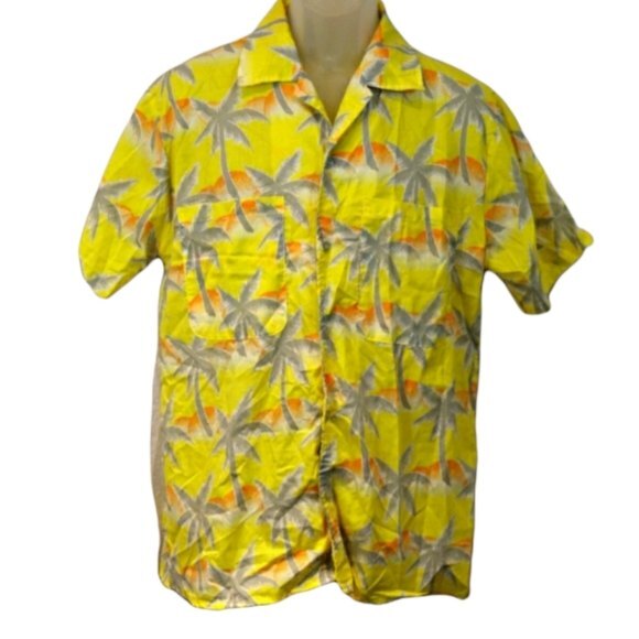Vintage Tropicana Yellow Hawaiian Button Down Tropical Shirt MEd - Picture 1 of 11